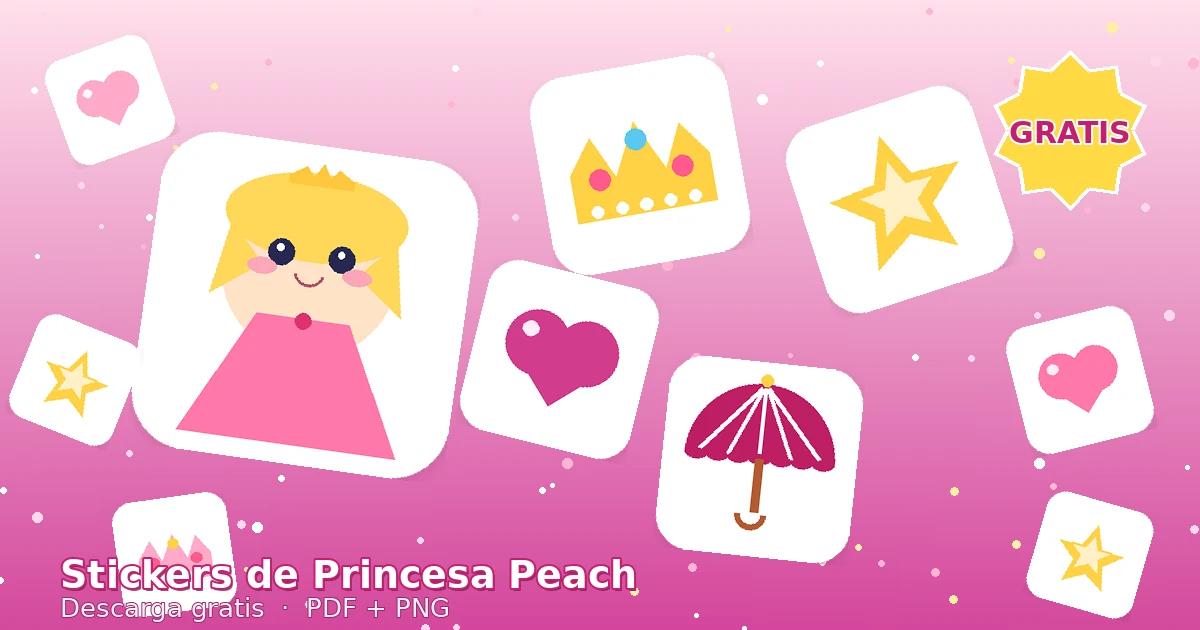 Tablero de stickers de princesa peach con corona, corazón, estrella y parasol en rosa pastel — descarga gratis